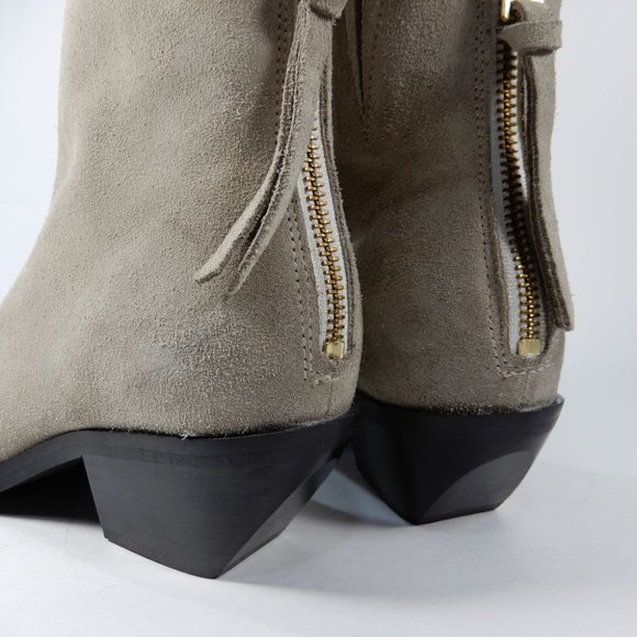 All Saints Lenora Heeled Ankle Boots Size 37 6.5 7 Stone Suede Leather NEW $349 - Picture 14 of 15